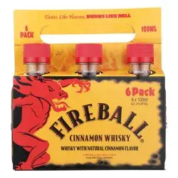 Fireball Cinnamon Malt Beverage, 100ml Plastic Bottles, 6 Count, 42 Proof