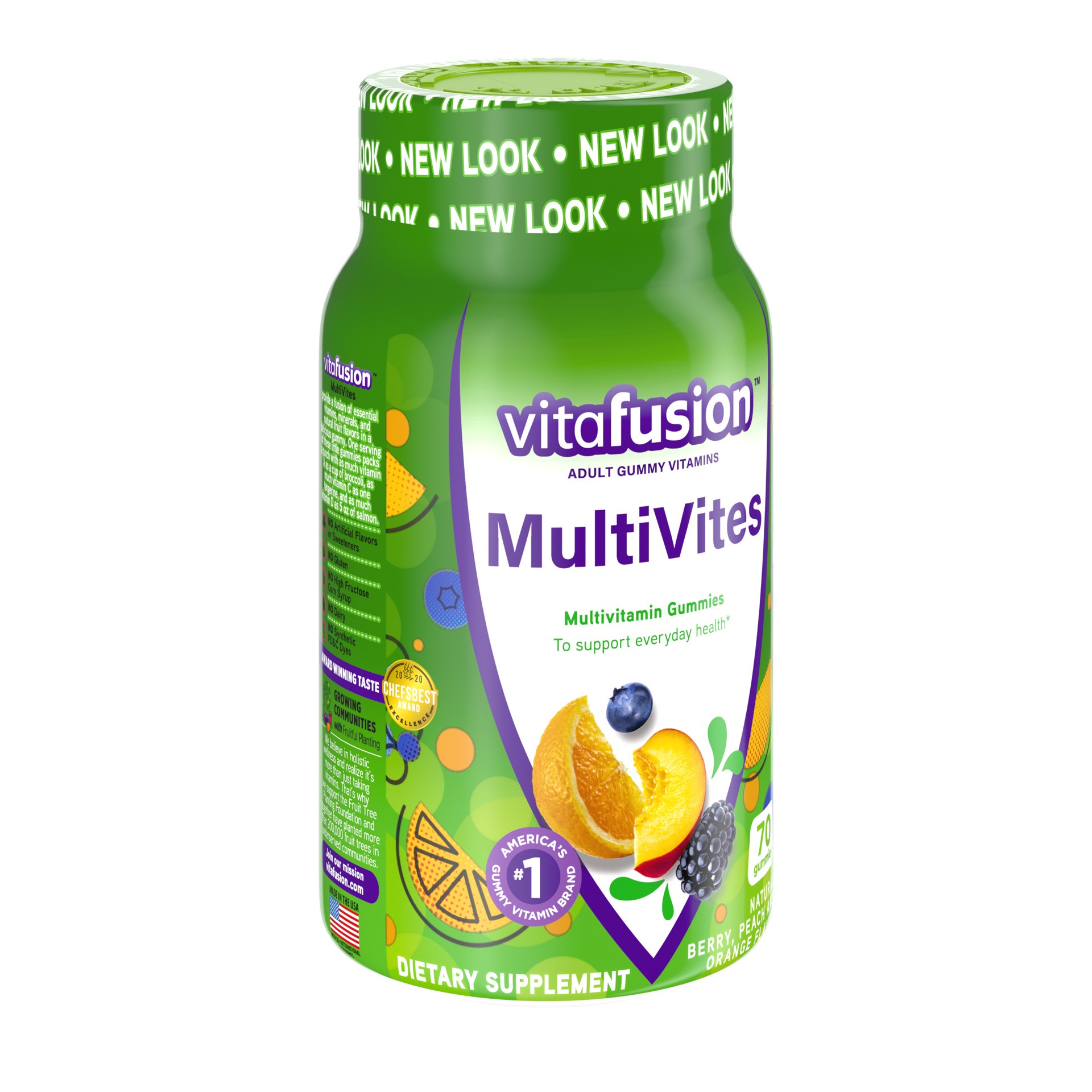 slide 2 of 5, vitafusion Natural Berry, Peach and Orange Multivites 70 Gummies, 70 ct