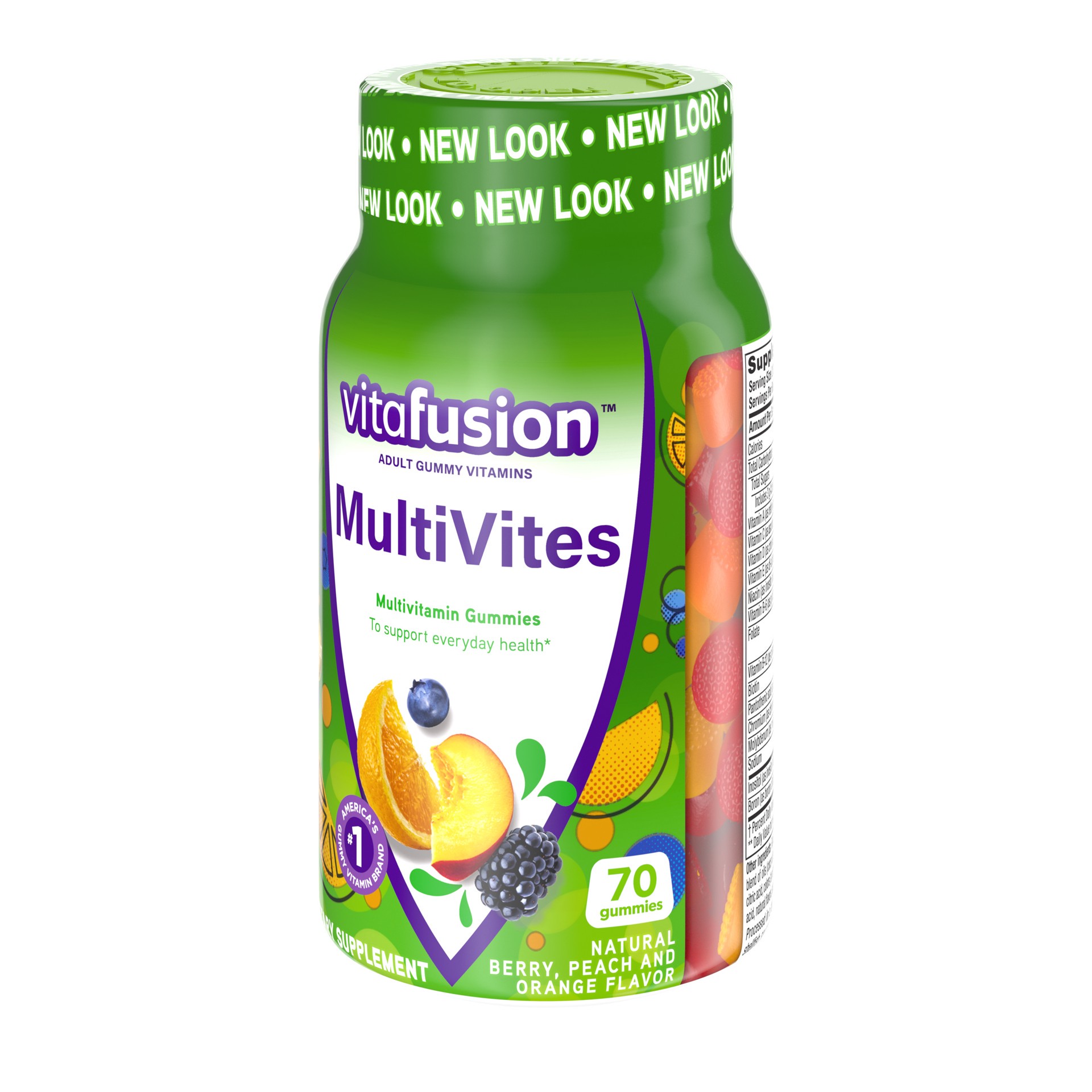 slide 3 of 5, vitafusion Natural Berry, Peach and Orange Multivites 70 Gummies, 70 ct