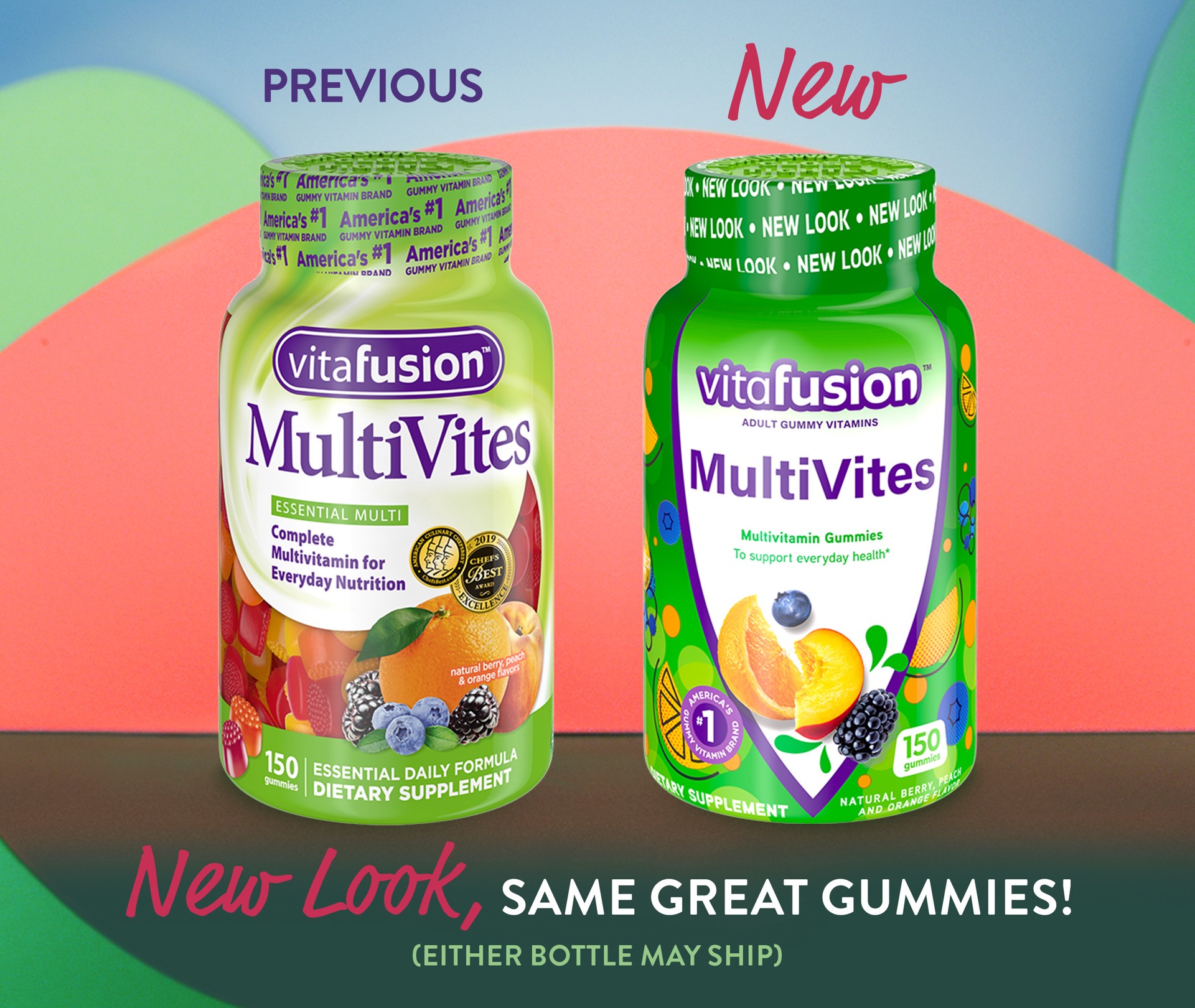 slide 4 of 5, vitafusion Natural Berry, Peach and Orange Multivites 70 Gummies, 70 ct