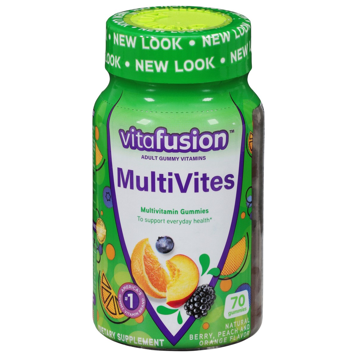 slide 1 of 5, vitafusion Natural Berry, Peach and Orange Multivites 70 Gummies, 70 ct