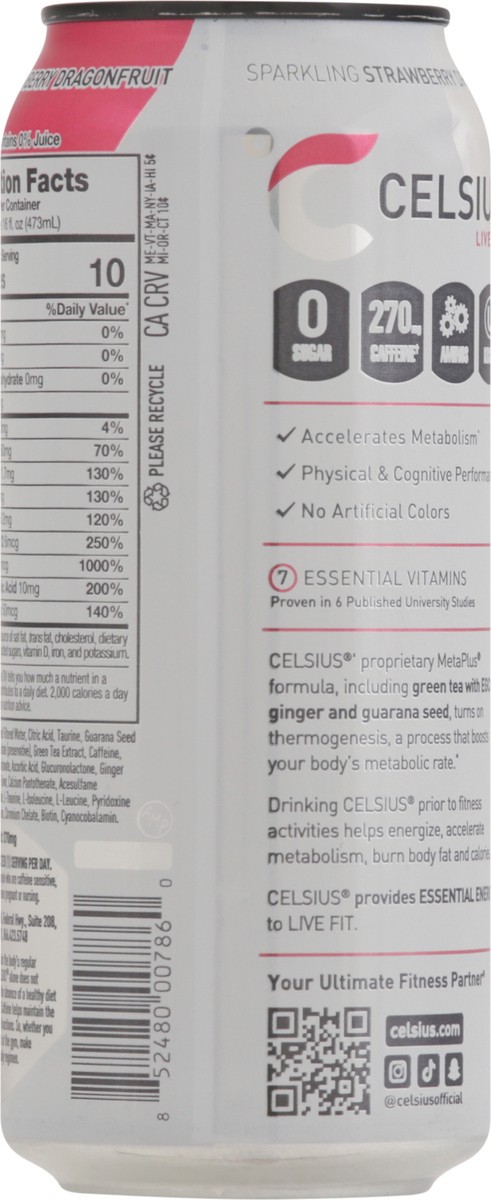 slide 6 of 14, CELSIUS ESSENTIALS, Sparkling Dragonberry, Performance Energy Drink 16 Fl Oz Single Can, 16 fl oz