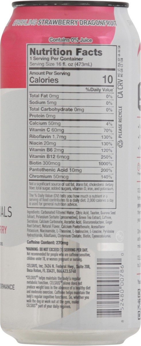 slide 4 of 14, CELSIUS ESSENTIALS, Sparkling Dragonberry, Performance Energy Drink 16 Fl Oz Single Can, 16 fl oz