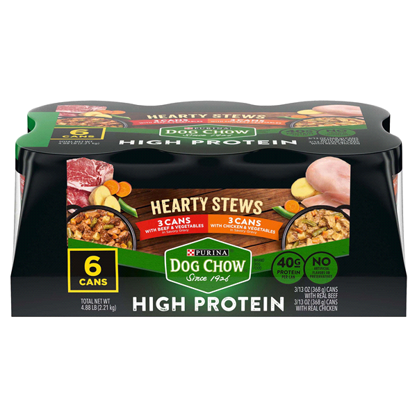 slide 1 of 1, Dog Chow Purina Dog Chow High Protein Hearty Stews Beef & Chicken Wet Dog Food, 6 ct; 13 oz