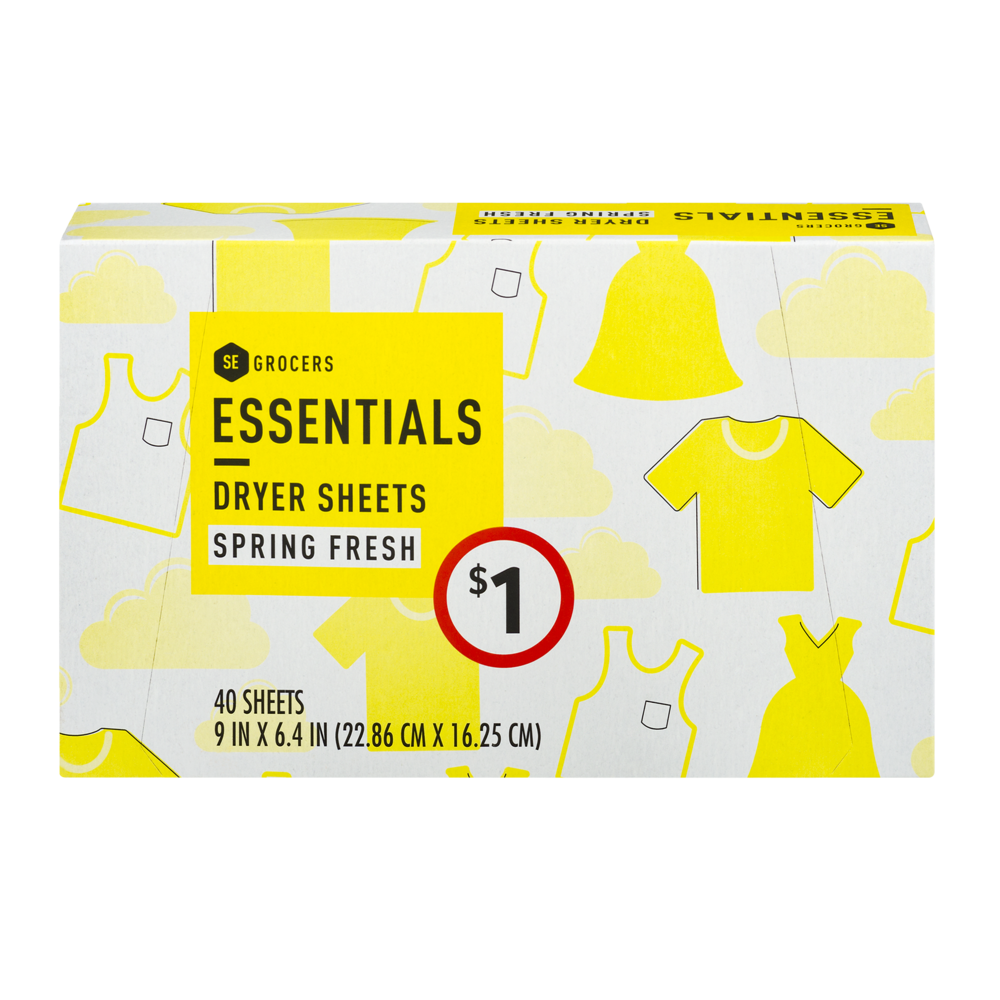 slide 1 of 1, Essentials Dryer Sheets Spring Fresh, 40 ct