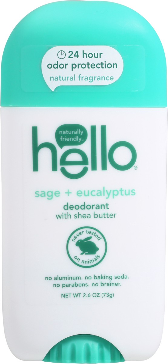 slide 8 of 9, hello Sage + Eucalyptus Aluminum Free Deodorant for Women and Men with Shea Butter, 24-Hour Freshness, Baking Soda Free Deodorant, Dermatologically Tested, 2.6 Oz. Stick, 2.6 oz