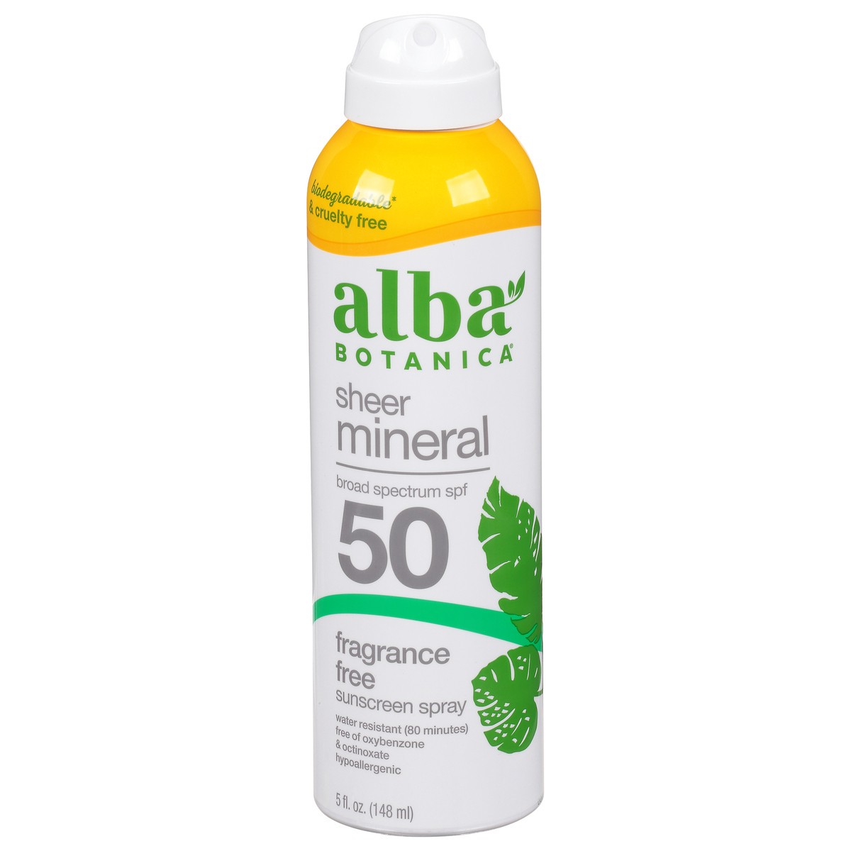 slide 3 of 8, Alba Botanica Sheer Mineral Broad Spectrum SPF 50 Sunscreen Spray 5 fl oz, 5 fl oz