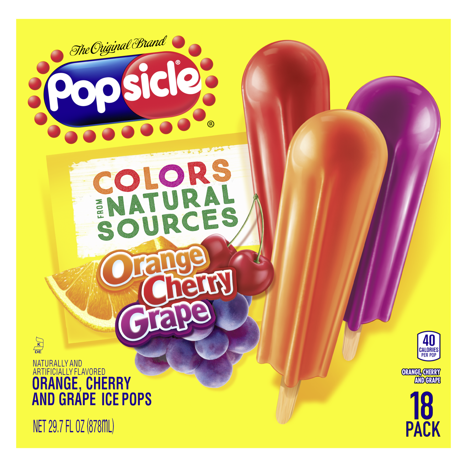 slide 4 of 5, Popsicle Ice Pops Orange Cherry Grape, 18 Ice Pops, 18 ct