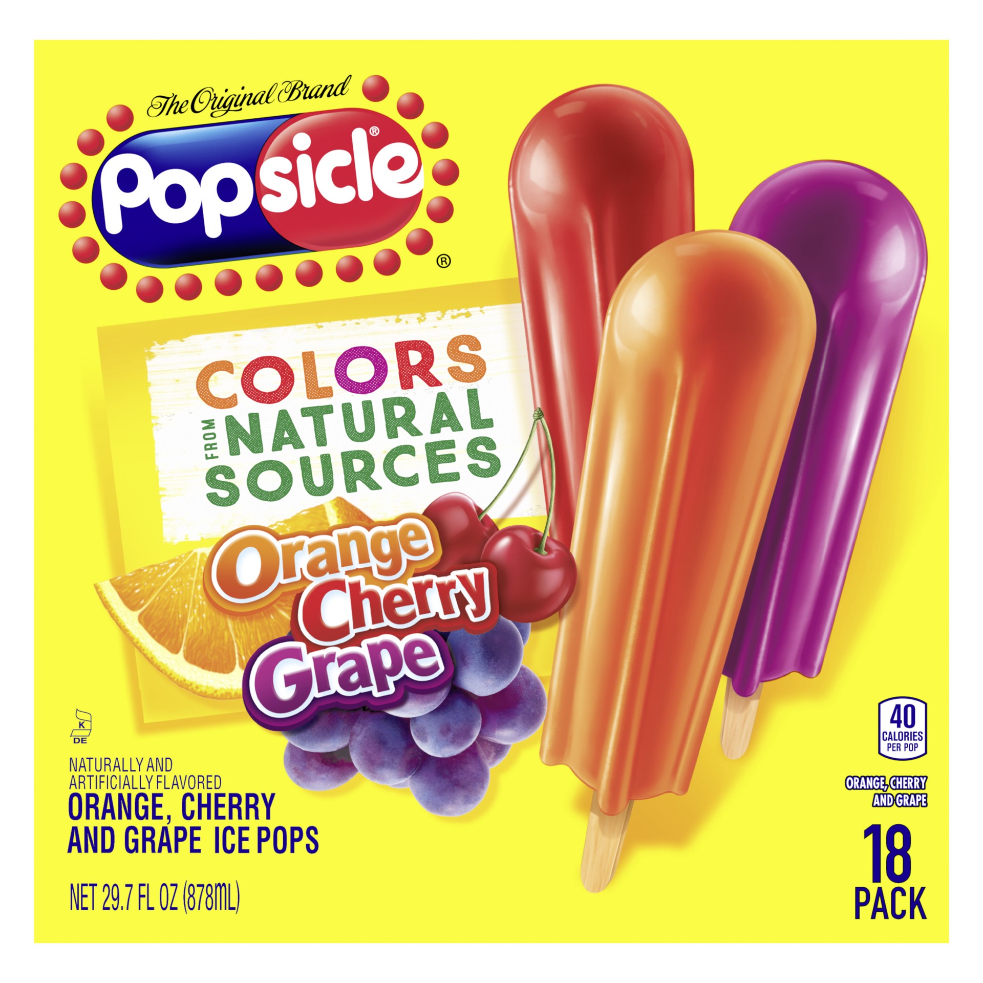 slide 1 of 5, Popsicle Ice Pops Orange Cherry Grape, 18 Ice Pops, 18 ct