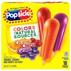Popsicle Ice Pops Orange Cherry Grape, 18 Ice Pops