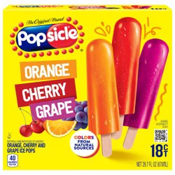 Popsicle Ice Pops Orange Cherry Grape, 18 Ice Pops