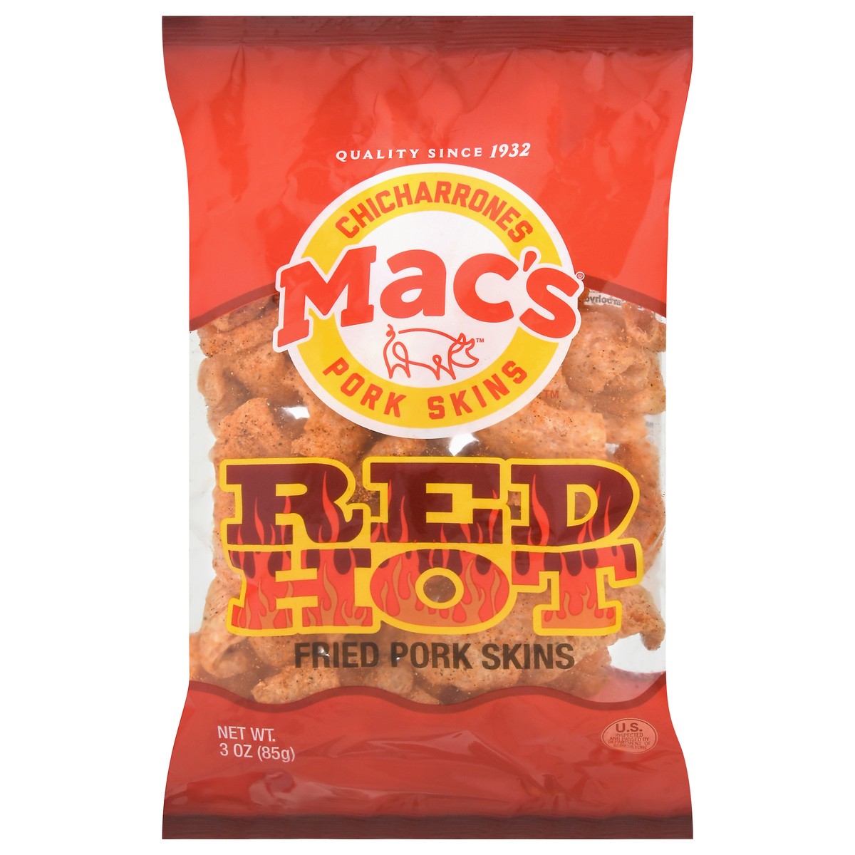 slide 1 of 9, Mac's Red Hot Pork Skin, 3 oz