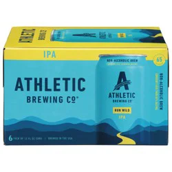 Athletic Brewing Beer, IPA, Run Wild, 6 Pack