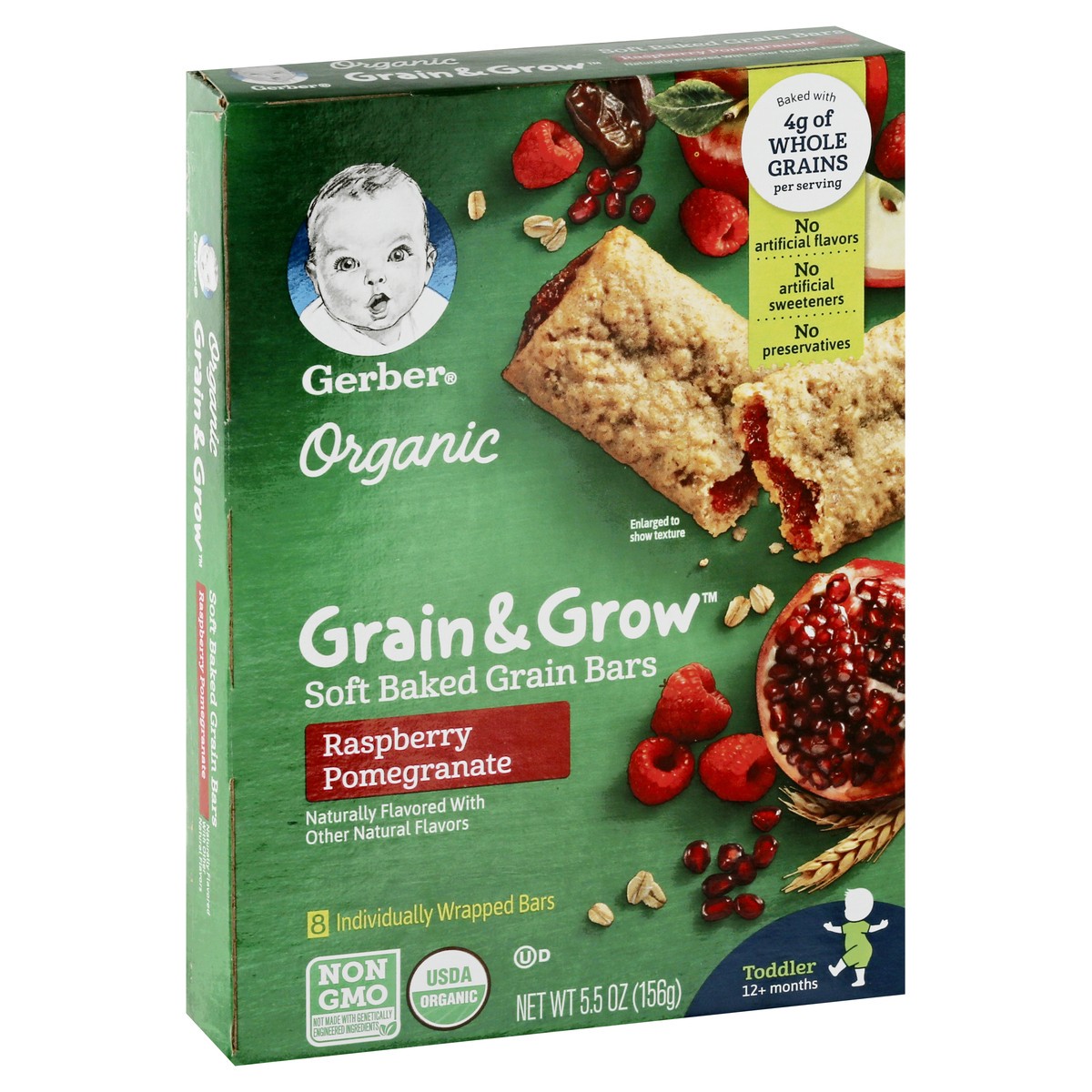 slide 8 of 10, Gerber Grain & Grow Organic Raspberry Pomegranate Soft Baked Grain Bars, 8 ct