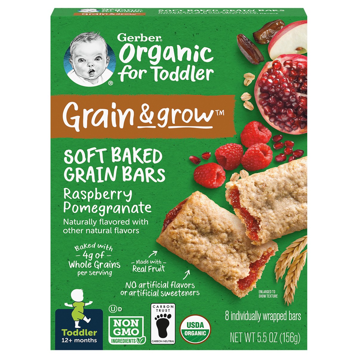 slide 1 of 10, Gerber Grain & Grow Organic Raspberry Pomegranate Soft Baked Grain Bars, 8 ct