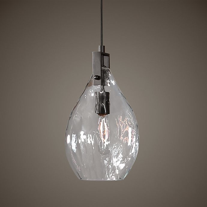 slide 2 of 2, Uttermost Campester Mini Pendant Lamp - Matte Black with Watered Glass Shade, 1 ct