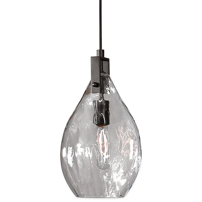 slide 1 of 2, Uttermost Campester Mini Pendant Lamp - Matte Black with Watered Glass Shade, 1 ct