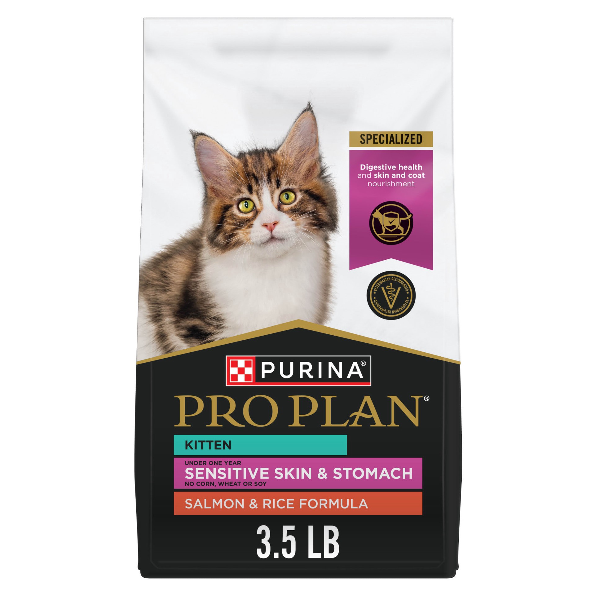 slide 1 of 1, Purina Pro Plan Sensitive Skin and Stomach Kitten Food Salmon and Rice Formula, 3.5 lb