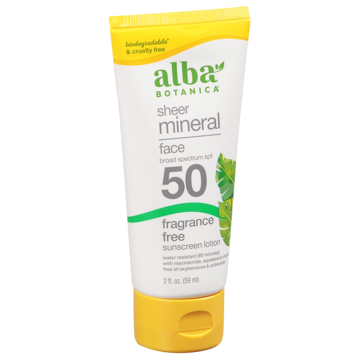 slide 7 of 8, Alba Botanica Broad Spectrum SPF 50 Face Sheer Mineral Fragrance Free Sunscreen Lotion 2 fl oz, 2 oz
