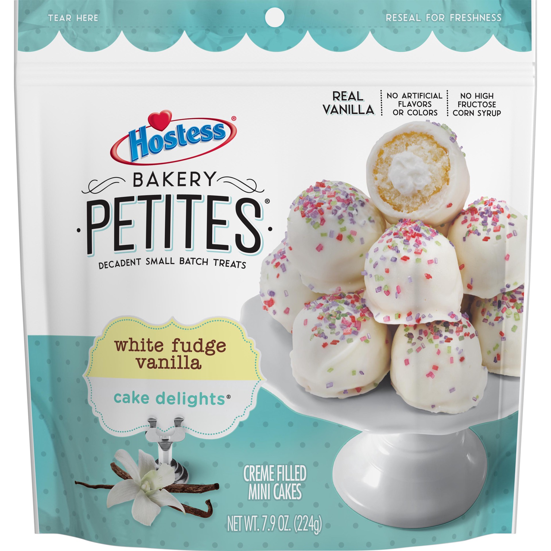 slide 1 of 2, Hostess Bakery Petites Cake Delights White Fudge Vanilla, 7.9 oz