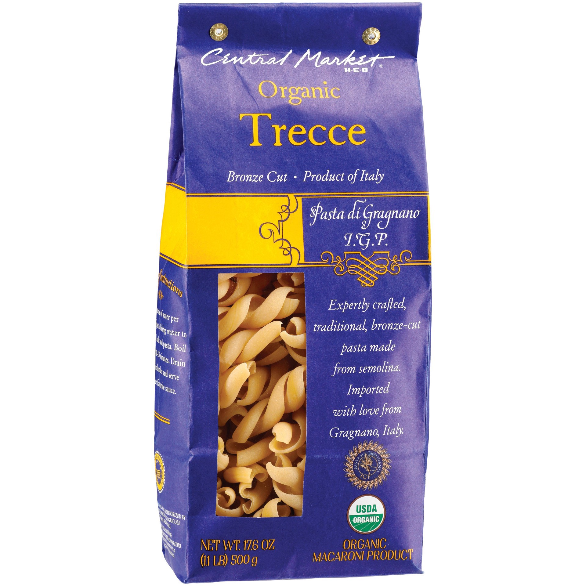 slide 1 of 1, Central Market Organic Trecce Bronze Cut Pasta, 17.6 oz