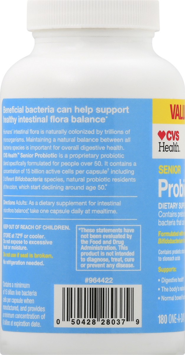 slide 9 of 10, CVS Health Senior Wellness Probiotic Capsules, 180 Ct, 180 ct