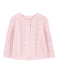 Oshkosh Baby Heart Button-Front Sweater Knit Cardigan Pink 18M