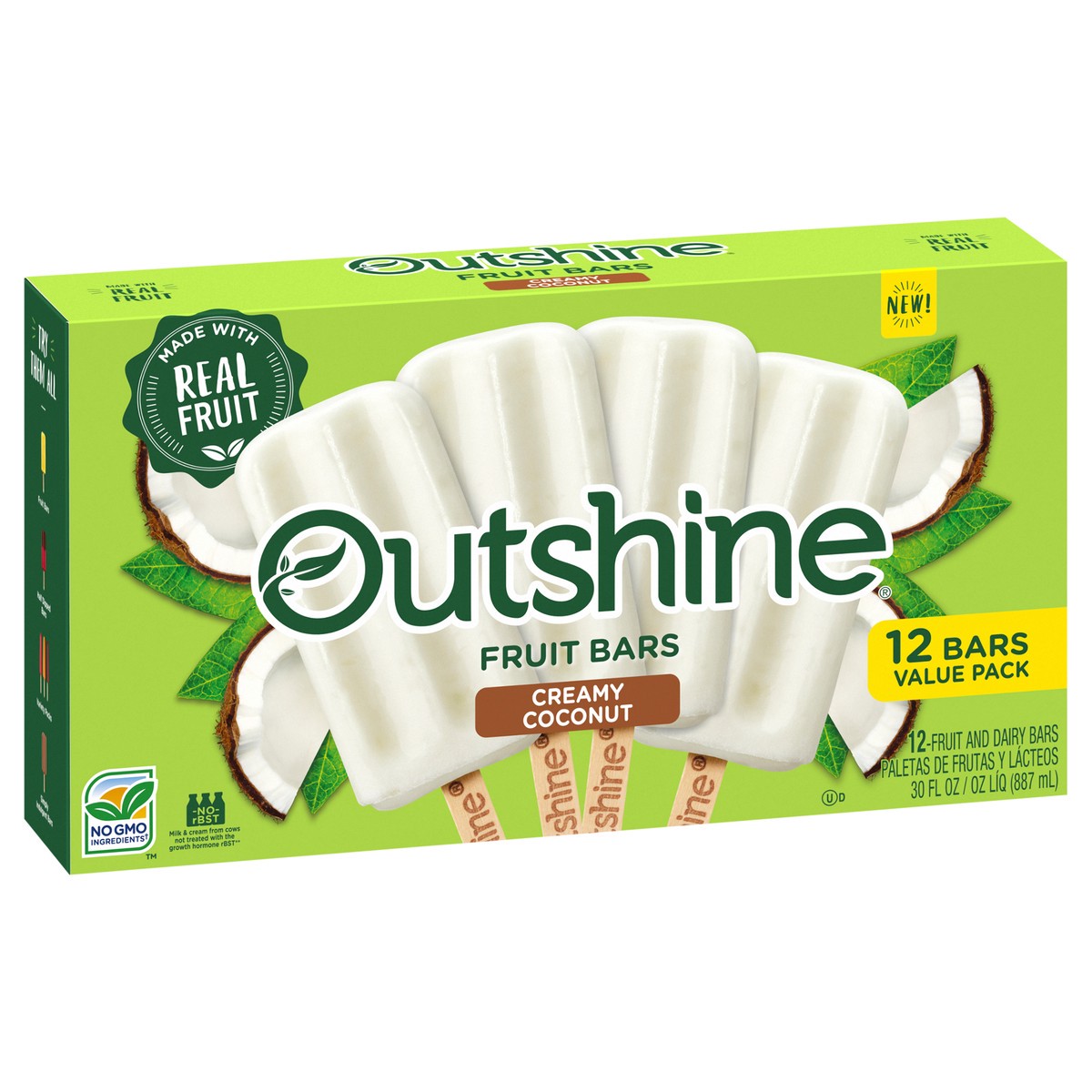 slide 3 of 12, Outshine Creamy Coconut Fruit Bars Value Pack 12 ea, 