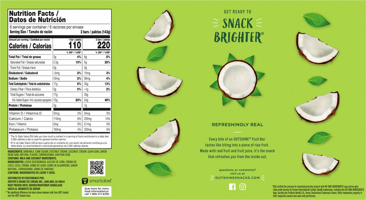 slide 12 of 12, Outshine Creamy Coconut Fruit Bars Value Pack 12 ea, 