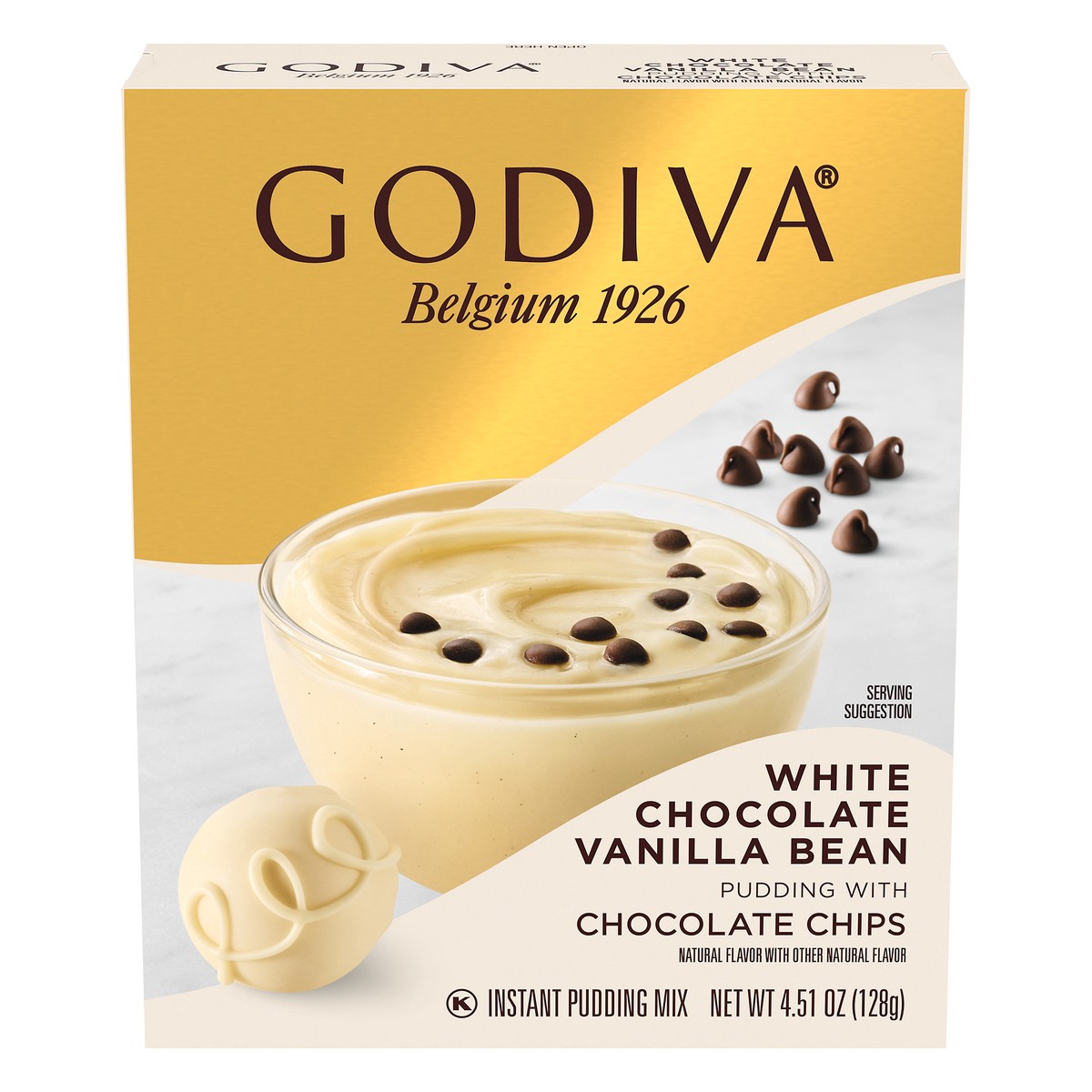 slide 12 of 13, Godiva White Chocolate Vanilla Bean with Chocolate Chips Instant Pudding Mix 4.51 oz. Box, 4.51 oz