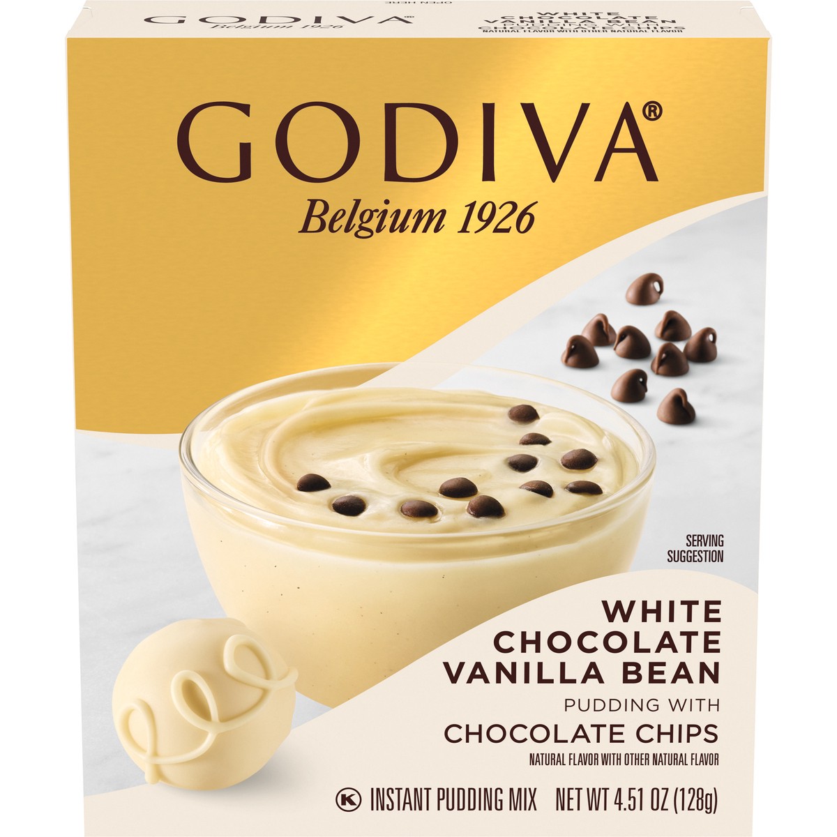 slide 1 of 13, Godiva White Chocolate Vanilla Bean with Chocolate Chips Instant Pudding Mix 4.51 oz. Box, 4.51 oz