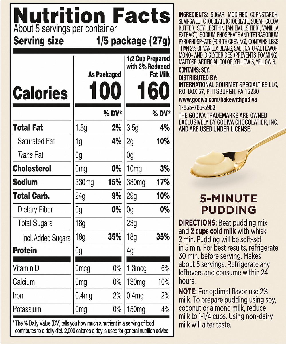 slide 3 of 13, Godiva White Chocolate Vanilla Bean with Chocolate Chips Instant Pudding Mix 4.51 oz. Box, 4.51 oz