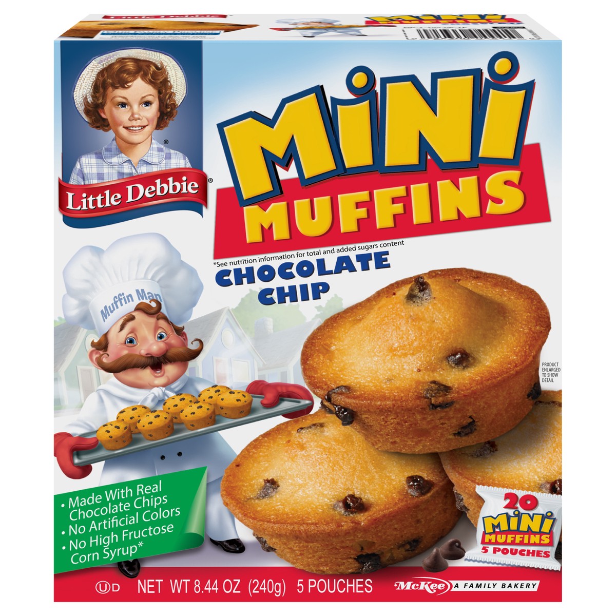 slide 1 of 9, Little Debbie Snack Cakes, Little Debbie Family Pack Mini Muffins (chocolate chip), 5 ct