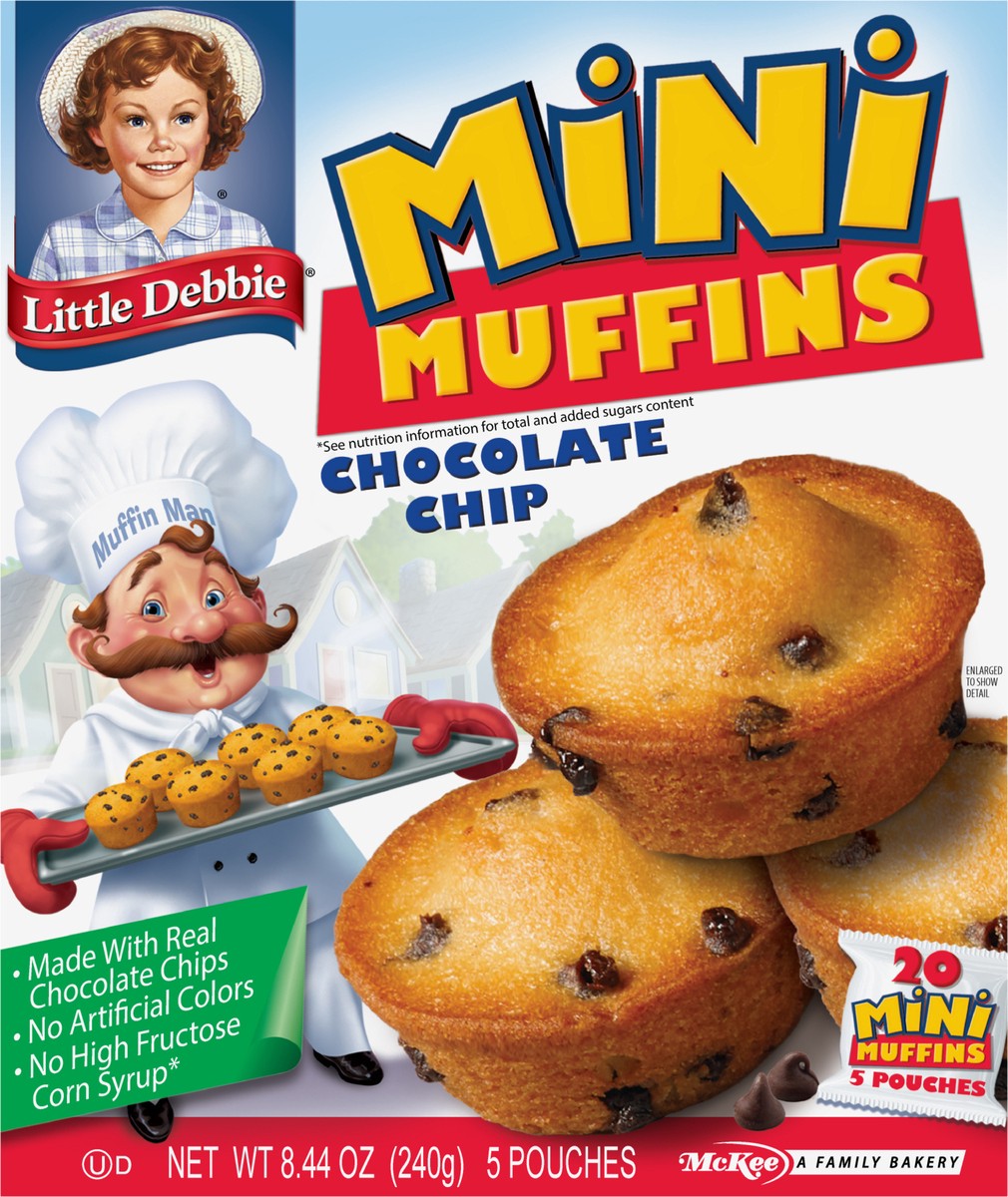 slide 6 of 9, Little Debbie Snack Cakes, Little Debbie Family Pack Mini Muffins (chocolate chip), 5 ct