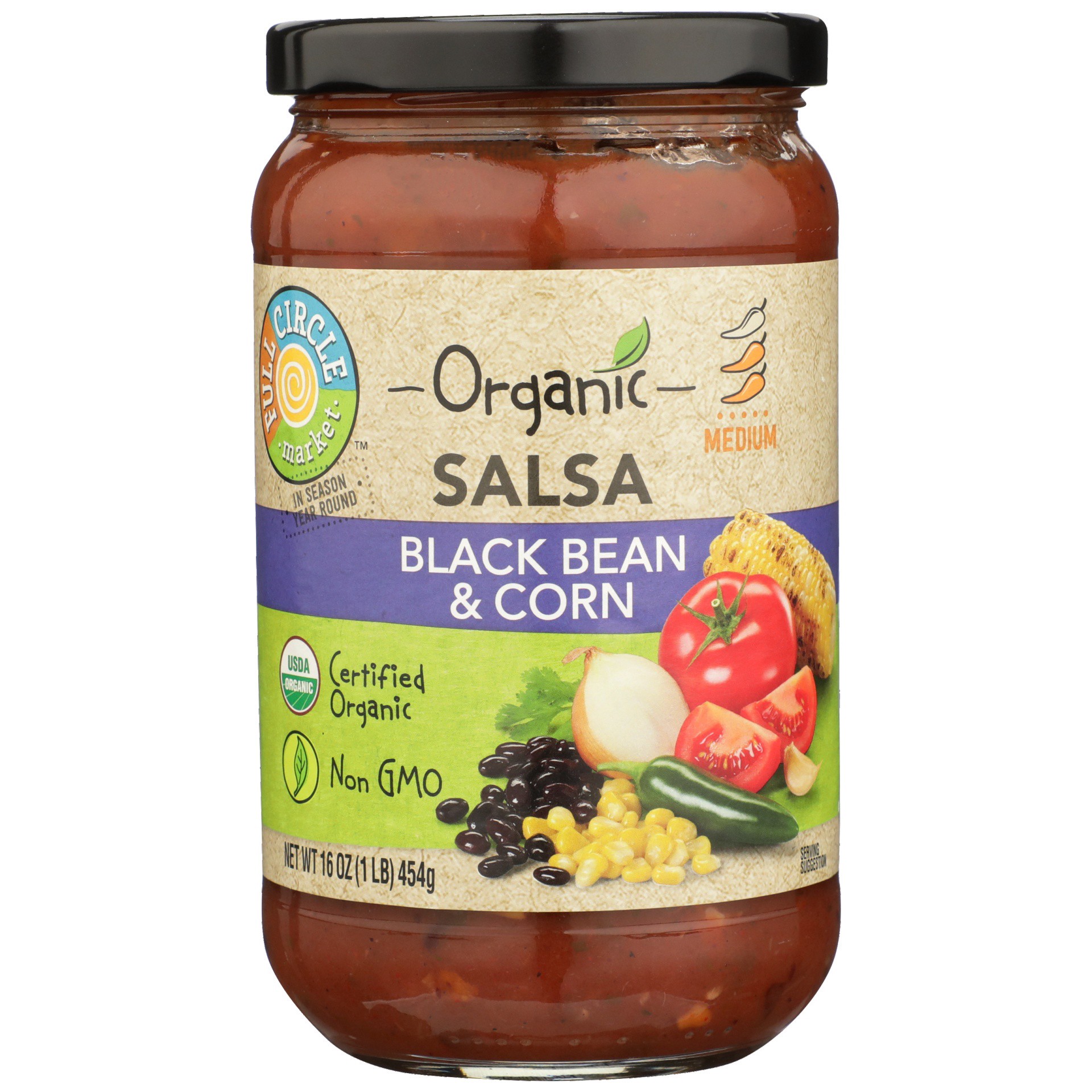 slide 1 of 6, Full Circle Market Organic Salsa - Black Bean, Medium, 16 oz