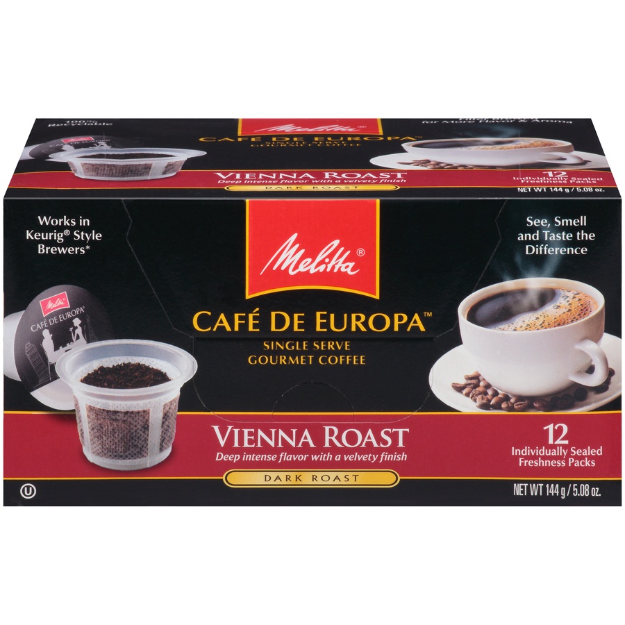 slide 1 of 1, Melitta Cafe De Europa Vienna Roast Dark Roast Single Serve Gourmet Coffee, 12 ct; 5.08 oz