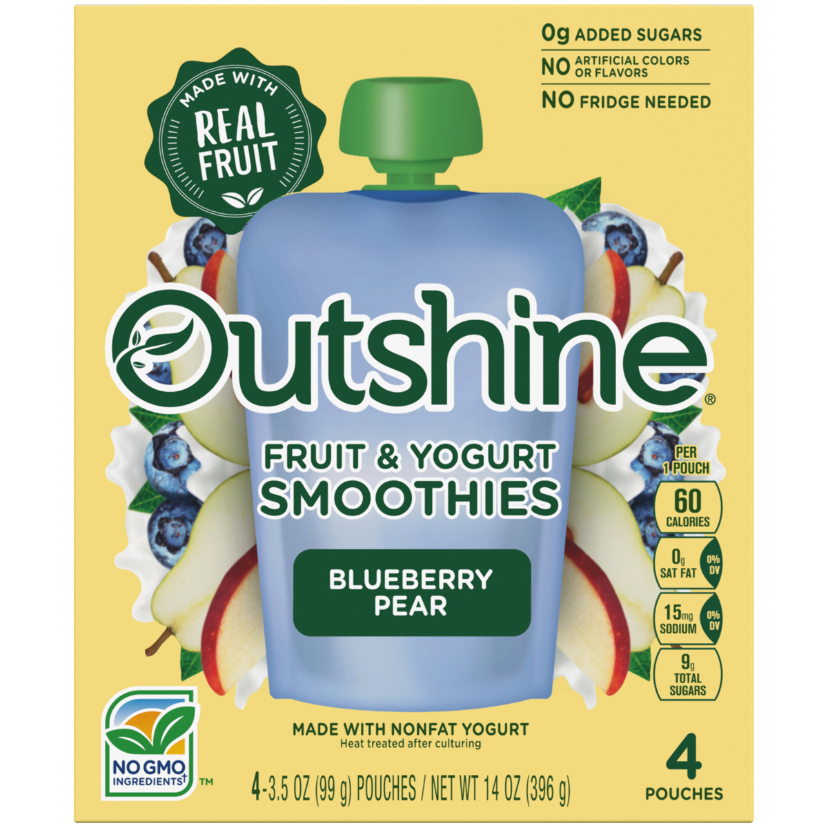 slide 1 of 11, Outshine Fruit & Yogurt Smoothie Blueberry Pear, 4-Pack of 3.5oz Fruit & Yogurt Pouches, 14 oz