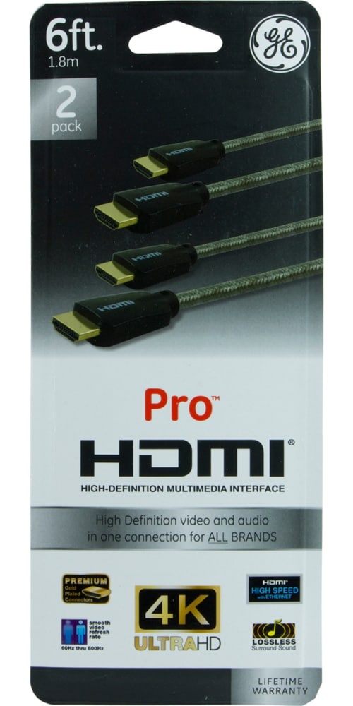 slide 1 of 1, Ge Pro Hdmi Cable - 2 Pack - Gray, 6 ft