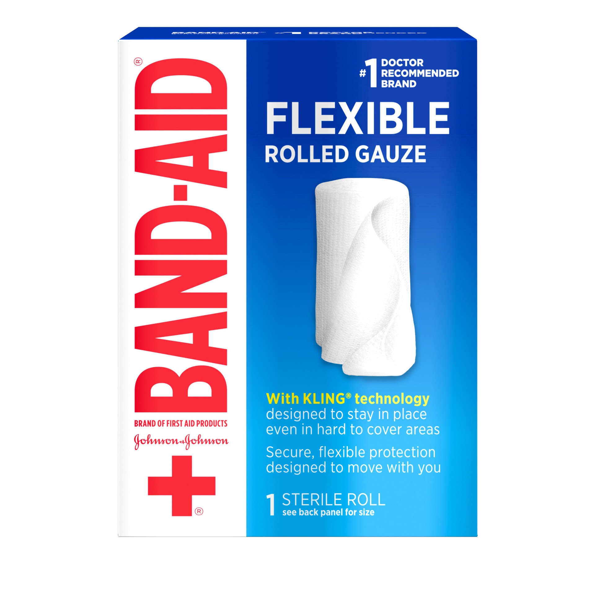 slide 1 of 9, BAND-AID Band Aid Brand of First Aid Flexible Rolled Gauze Dressing for Minor Wound Care, soft Padding and Instant Absorption, 2 Inches by 2.5 Yards, 1 ct