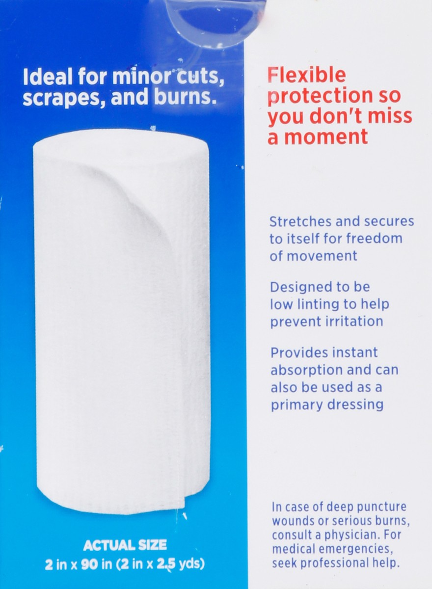slide 4 of 9, BAND-AID Band Aid Brand of First Aid Flexible Rolled Gauze Dressing for Minor Wound Care, soft Padding and Instant Absorption, 2 Inches by 2.5 Yards, 1 ct
