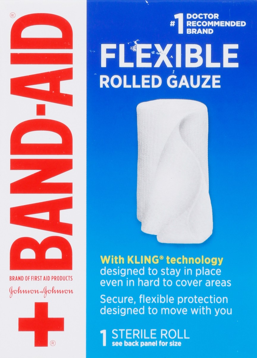 slide 5 of 9, BAND-AID Band Aid Brand of First Aid Flexible Rolled Gauze Dressing for Minor Wound Care, soft Padding and Instant Absorption, 2 Inches by 2.5 Yards, 1 ct
