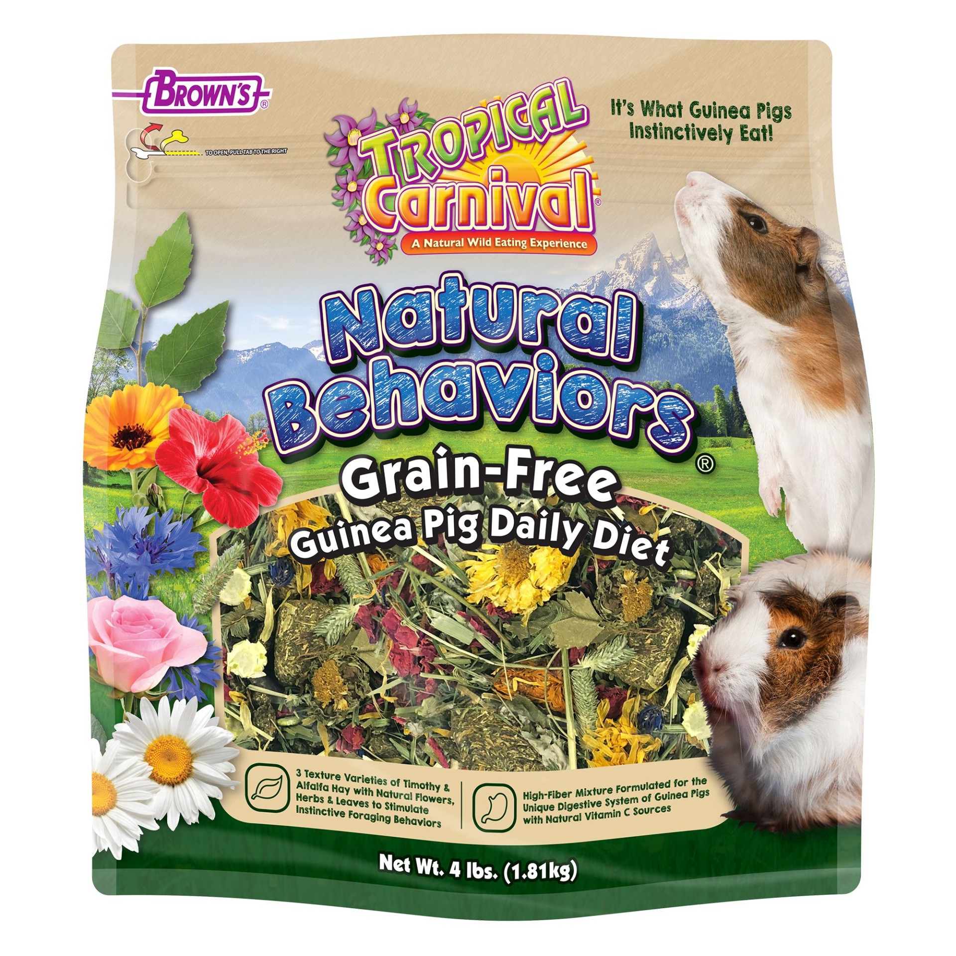 slide 1 of 1, Tropical Carnival Brown's Tropical Carnival Natural Behaviors Grain-Free Guinea Pig Diet, 4 lb