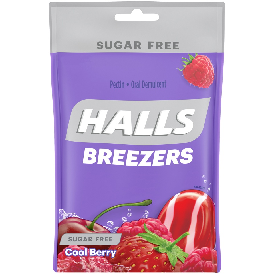 slide 2 of 6, Halls Breezers Sugar Free Cool Berry Throat Drops, 20 ct