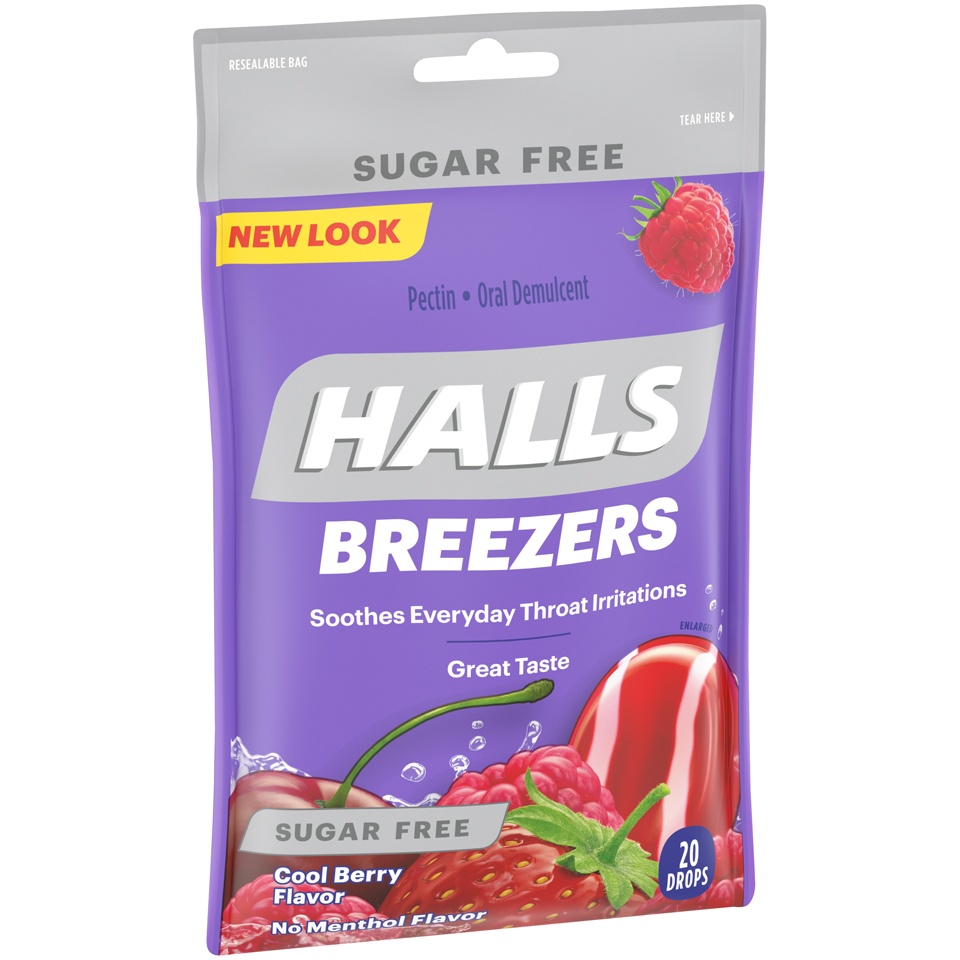 slide 3 of 6, Halls Breezers Sugar Free Cool Berry Throat Drops, 20 ct