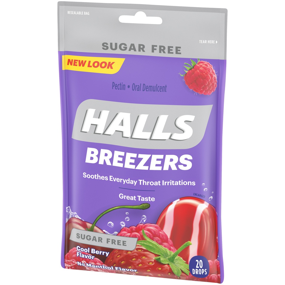 slide 4 of 6, Halls Breezers Sugar Free Cool Berry Throat Drops, 20 ct