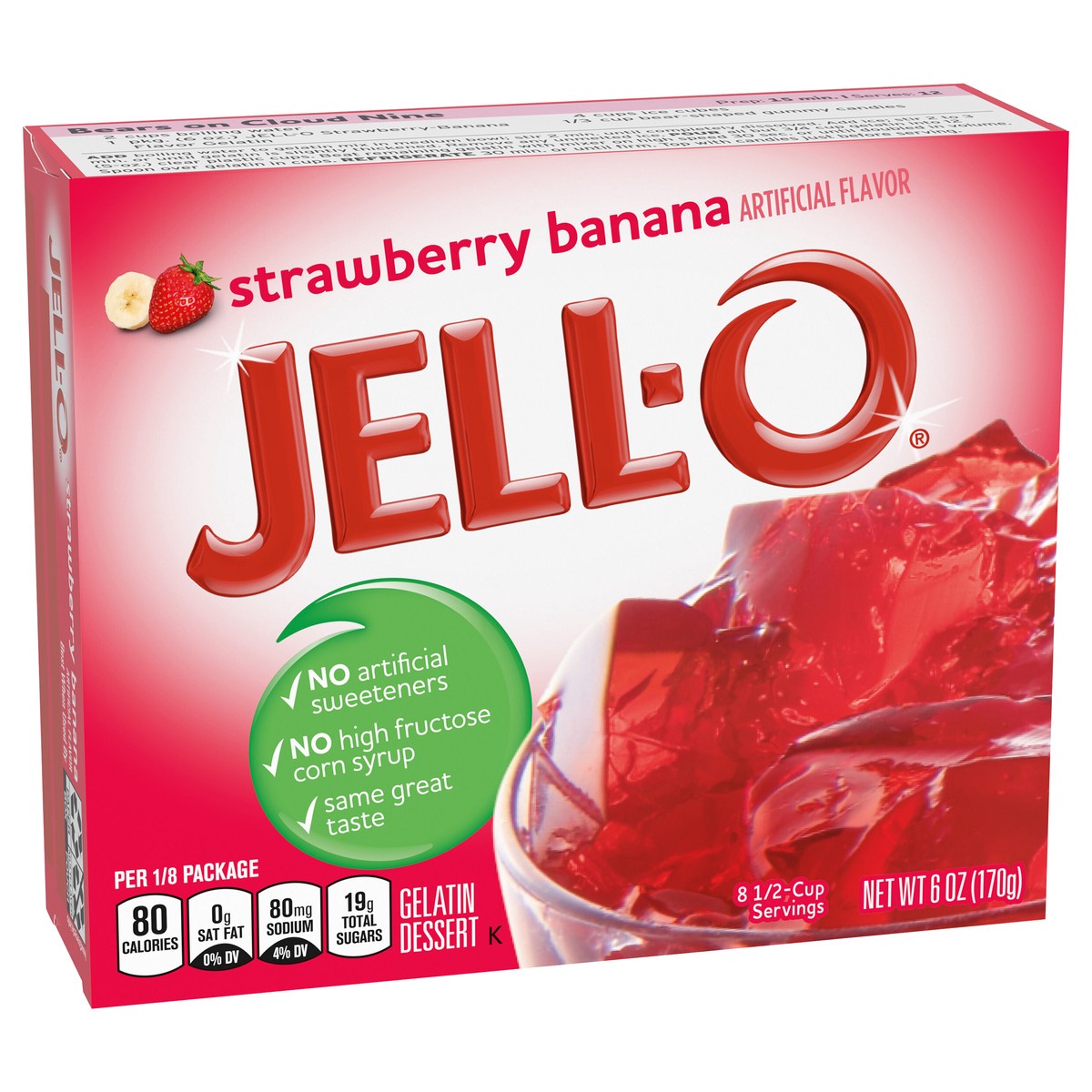 slide 9 of 9, Jell-O Strawberry Banana Artificially Flavored Gelatin Dessert Mix, Family Size, 6 oz Box, 6 oz