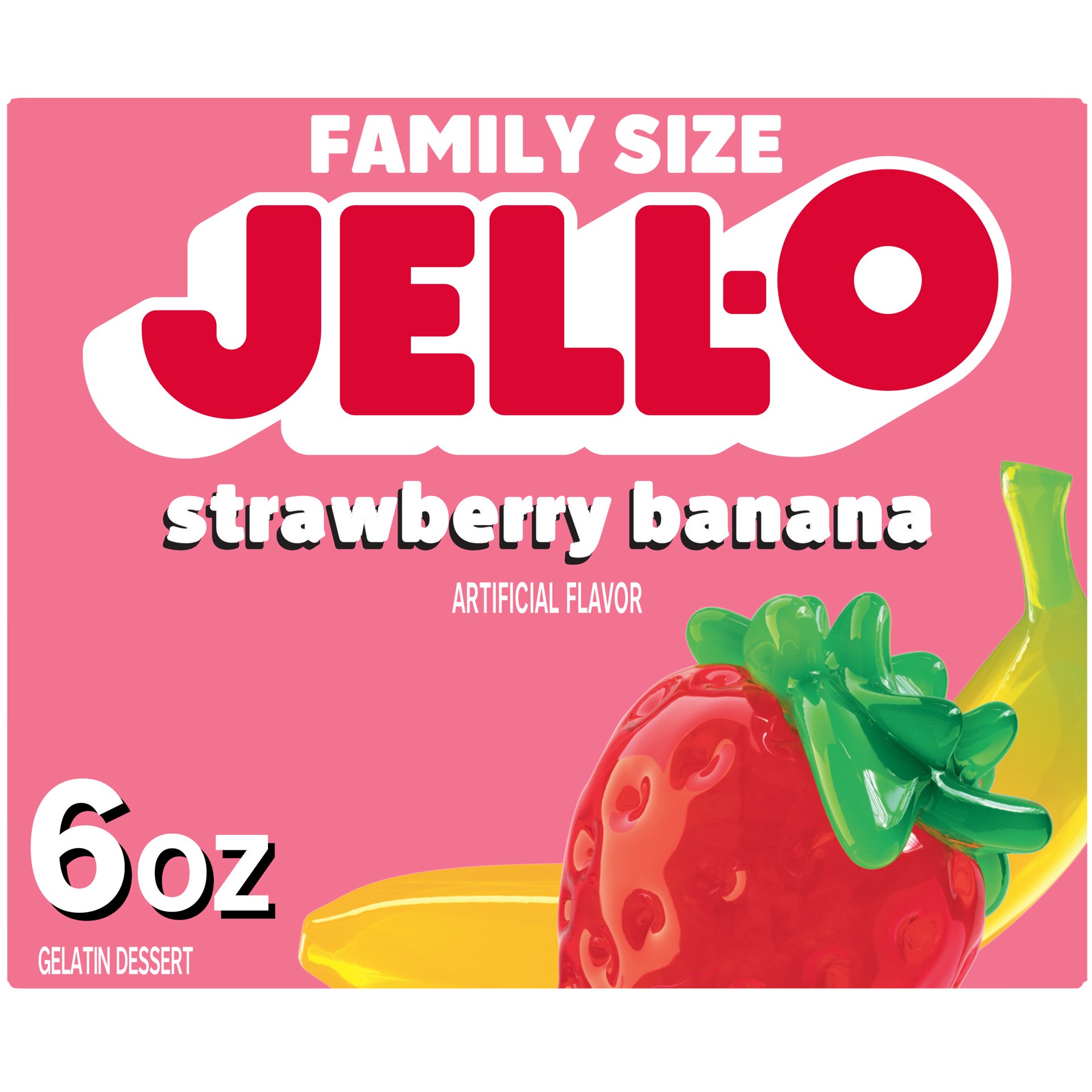 slide 1 of 9, Jell-O Strawberry Banana Artificially Flavored Gelatin Dessert Mix, Family Size, 6 oz Box, 6 oz