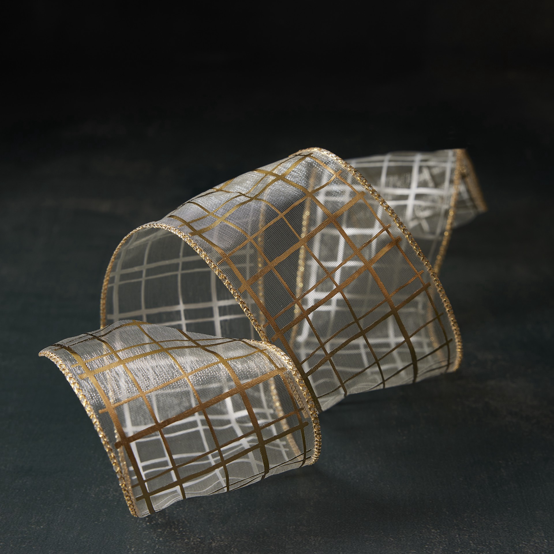 slide 2 of 2, 2.5" X 3yd. Wired Gold Grid Ribbon By Celebrate It Classic, 2.5 in x 3 yd