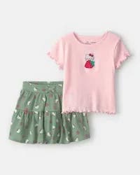 Carter's Toddler Girl 2-Piece Hello Kitty Strawberry Top & Skort Set - Pink/Green Multi 5T