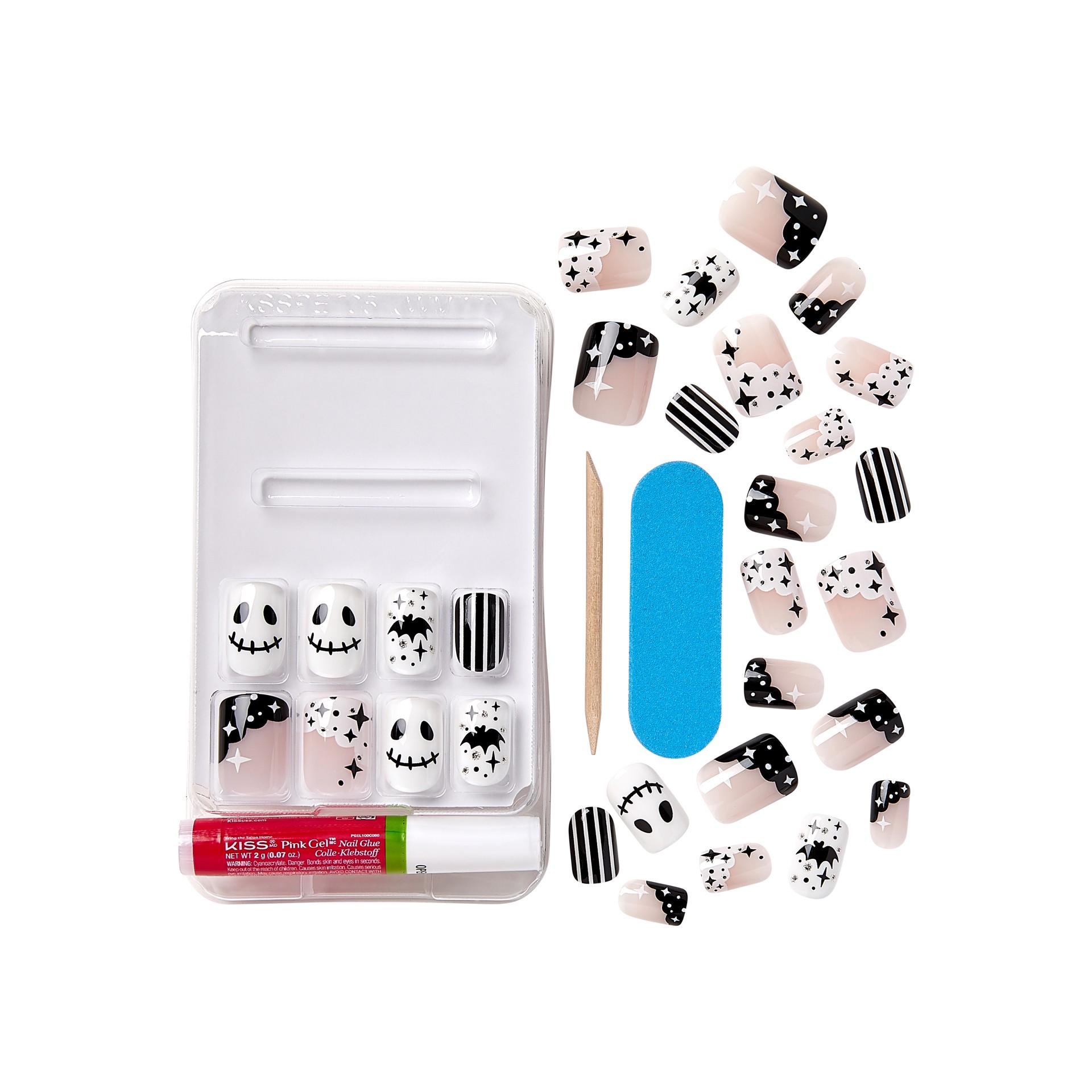 slide 3 of 5, KISS Voguish Fantasy Halloween Press-On Nails, Black & White, Short, Square Shape, 31 Ct., 1 ct